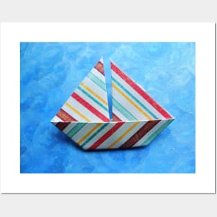 Striped origami sailboat Posters and Art